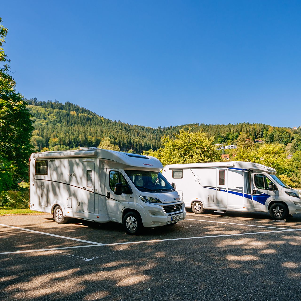 Parked motorhomes on the campsite